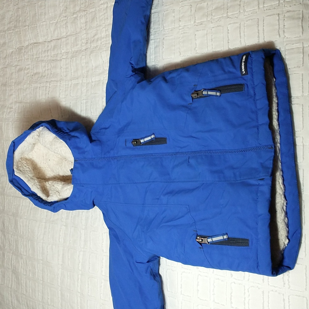 Lands End Fleece Lined, Grow Alongs,‎ Waterproof, Winter Coat, 2T, Blue/Cream